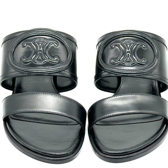CELINE Appoline Lambskin Leather 40 Mule Slide Sandals Heels Triomphe Logo - Picture 6 of 13